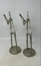 Load image into Gallery viewer, Vintage Set Of 2 Pcs Silver-Tone Engraved Brass Baseball Player Art Sculpture