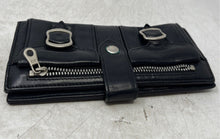 Load image into Gallery viewer, Armani Exchange Womens Black Leather Two Buckle Flap Pocket Snap Bifold Wallet