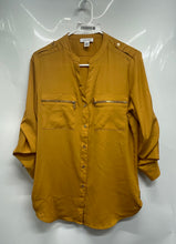 Load image into Gallery viewer, Calvin Klein Womens Yellow Long Roll Tab Sleeve Button Front Blouse Top Size S