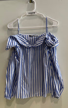 Load image into Gallery viewer, Zara Womens Blue White Striped Off The Shoulder Long Sleeve Blouse Top Size S