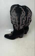 Load image into Gallery viewer, Unbranded Womens Black Square Toe Block Cowboy Western Boots Size 38