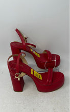 Load image into Gallery viewer, Michael Kors Womens Red Leather Open Toe Block Platform Heels Size 8M