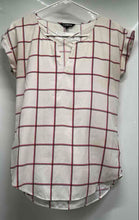 Load image into Gallery viewer, Express Womens White Red Black Check Short Sleeve Split Neck Blouse Top Size XS