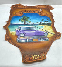 Load image into Gallery viewer, Multicolor Isla De Cuba 1957 Car Beach Ocean Leather Wall Art