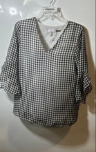 Load image into Gallery viewer, Calvin Klein Womens Multicolor Gingham Bell Sleeve V-Neck Pullover Blouse Top M