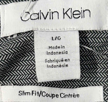 Load image into Gallery viewer, Calvin Klein Mens Black Gray Striped Long Sleeve Slim Fit Button-Up Shirt Size L