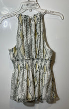 Load image into Gallery viewer, Express Womens Gray Snakeprint Sleeveless Smocked Waist Blouse Top Size XS