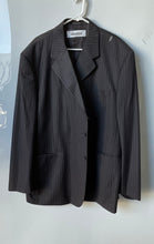 Load image into Gallery viewer, Vittorio St. Angelo Mens Black Pinstripe Long Sleeve Three-Button Blazer Sz 52R