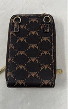 Load image into Gallery viewer, Wendy Keen Womens Brown Beige Monogram Faux Leather Phone Crossbody Purse