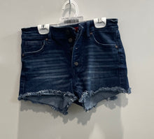 Load image into Gallery viewer, Guess Womens Blue Denim Dark Wash Frayed Hem Cut-Off Shorts Size Small