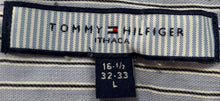 Load image into Gallery viewer, Tommy Hilfiger Mens Blue Striped Cotton Long Sleeve Collared Dress Shirt Size L
