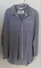Load image into Gallery viewer, Calvin Klein Womens Black & White Striped Print Full-Zip Blouse Top Size XL