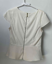 Load image into Gallery viewer, Express Womens White Round Neck Cap Sleeve Back Zip Peplum Blouse Top Size M