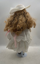 Load image into Gallery viewer, Victorian Porcelain Collectible Doll With White Dress & Hat In Display Case