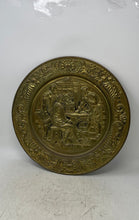 Load image into Gallery viewer, Decorative Brass Dish Features An Embossed Scene Of Men In A Tavern Plate