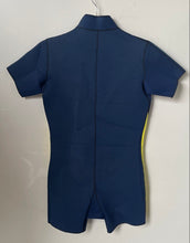 Load image into Gallery viewer, Seal Driver Mens Blue Yellow Short Sleeve Zipper Neoprene Wetsuit Shorty