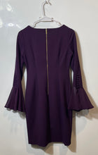 Load image into Gallery viewer, Calvin Klein Womens Purple Chiffon Long Bell Sleeve Back-Zip Sheath Dress Sz 4P