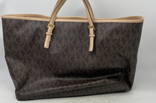 Load image into Gallery viewer, Michael Kors Womens Jet Set Travel Brown Signature Double Handle Charm Tote Bag
