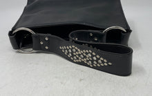 Load image into Gallery viewer, Giannini Womens Black Silver Faux Leather Studded Strap Zip Top Shoulder Handbag