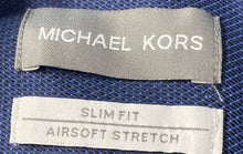 Load image into Gallery viewer, Michael Kors Mens Blue Slim Fit Stretch Collared Dress Shirt Size M 15.5 34/35