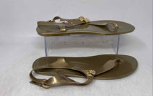 Load image into Gallery viewer, Michael Kors Womens Gold MK Plate Jelly Buckle Open Toe Thong Sandals Size 11M