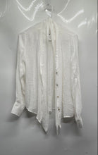 Load image into Gallery viewer, Zara Womens White Tie Neck Long Sleeve Button Front Blouse Top Size Small