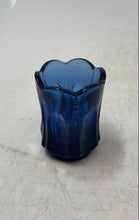 Load image into Gallery viewer, Vintage Cobalt Blue Pressed Glass Scalloped Edge Toothpick Holder