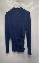 Load image into Gallery viewer, Alfani Womens Blue V-Neck Draped Long Sleeve Pullover Blouse Top Size Large
