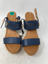 Load image into Gallery viewer, Tommy Hilfiger Womens Blue Brown Buckle Wedge Ankle Strap Heels Size 8