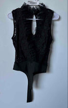 Load image into Gallery viewer, Valentine Womens Black Lace Sleeveless Surplice Neck One-Piece Bodysuit Size M