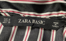 Load image into Gallery viewer, Zara Basic Womens Black Striped Long Sleeve Tie Neck Blouse Top Size M