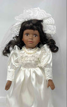 Load image into Gallery viewer, Vintage Collectible Black Curly Hair Brown Eyes Porcelain Doll In Wedding Dress