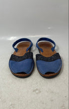 Load image into Gallery viewer, Norkinas Womens Blue Glittery Peep Toe Flat Slingback Sandals Size 7