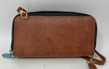 Load image into Gallery viewer, Darcy Marks Womens Brown Floral Print Leather Inner Pocket Crossbody Purse