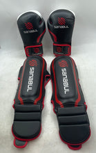 Load image into Gallery viewer, Sanabul Essential Mens Black Red Gel Boxing Gloves And Accessories 4 Pcs
