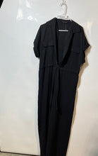 Load image into Gallery viewer, Zara Womens Black Short Sleeve Collared Button Front One-Piece Jumpsuit Size M