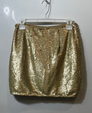 Load image into Gallery viewer, Forever 21 Womens Gold Sequin Side Zip High Waisted Mini Skirt Size Small