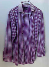Load image into Gallery viewer, Hugo Boss Mens Purple White Check Long Sleeve Regular Fit Dress Shirt Sz 15 1/2