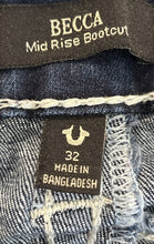 Load image into Gallery viewer, True Religion Womens Becca Blue Denim Dark Wash Mid Rise Bootcut Jeans Size 32