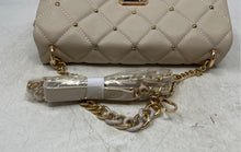 Load image into Gallery viewer, Badgley Mischka Womens Beige Diamond Quilted Studded Turn Lock Crossbody Handbag