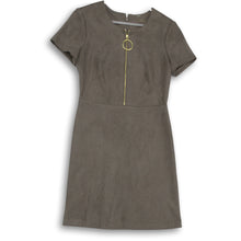 Load image into Gallery viewer, Calvin Klein Womens Brown Suede Short Sleeve Round Neck Zip-Up Mini Dress Size 6