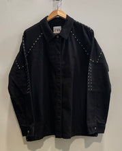 Load image into Gallery viewer, Zara Womens Black Long Sleeve Studded Collared Denim Jacket Size Large