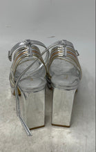 Load image into Gallery viewer, Aldo Womens Nadie Silver Ankle Strap High Block Heels Platform Sandals Size 6