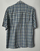 Load image into Gallery viewer, Tommy Bahama Mens Blue Plaid Silk Short Sleeve Collared Button-Up Shirt Size M