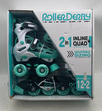 Load image into Gallery viewer, Roller Derby Kids White Green Interchangeable 2-In-1 Quad+Inline Skates Sz 12-2