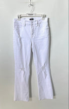 Load image into Gallery viewer, Express Womens White Denim '90s High-Rise Distressed Bootcut Jeans Pants Size 6R