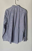 Load image into Gallery viewer, Ralph Lauren Mens White Blue Striped Cotton Classic Fit Button-Up Shirt Size L