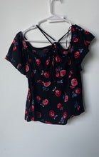 Load image into Gallery viewer, Express Womens Black Floral Print Short Sleeve Halter Neck Blouse Top Size XS