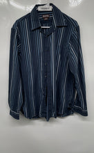 Load image into Gallery viewer, Michael Kors Mens Blue Striped Collared Long Sleeves Button-Up Shirt Size L