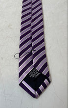 Load image into Gallery viewer, Hugo Boss Mens Purple Striped Print Silk Keeper Loop Pointed Tie